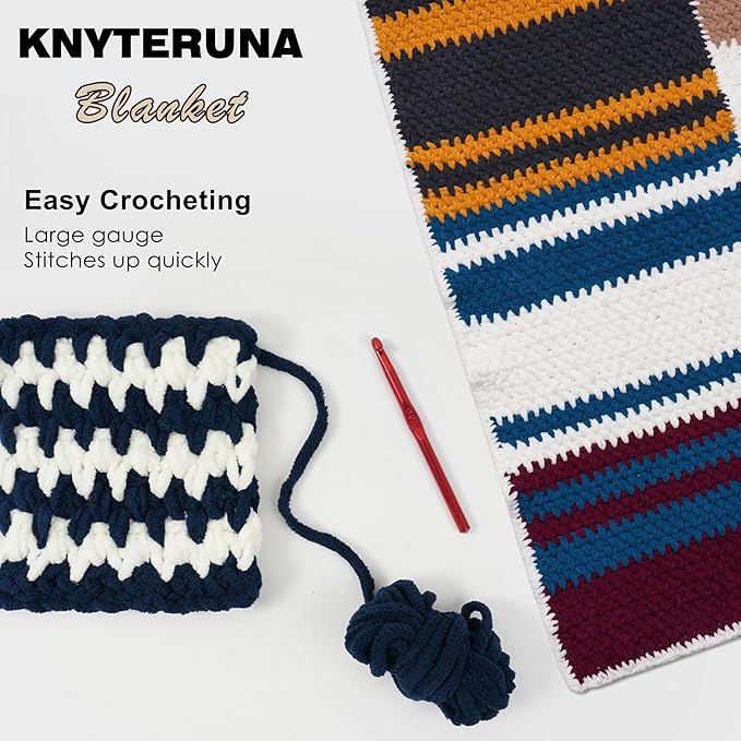 #6 Super Bulky Blanket Yarn for Crocheting - 4 Skeins(Each 10.5oz/300g, 220yds/201m), Chunky Chenille Thick Plush Big Soft Yarn for Crocheting Knitting Blankets, Navy Blue