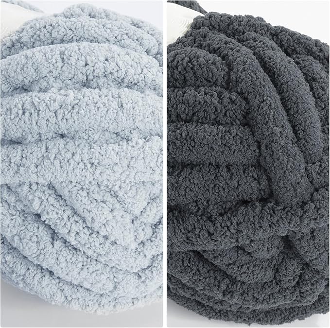 HOMBYS 8 Pack Assorted Chunky Yarn for Crocheting,Super Bulky Large Soft Fluffy Yarn,Plush Fuzzy Yarn,Thick Chenille Yarn for Hand Knitting/Arm Knitting,4 Dark Grey & 4 Grey(27yds,8 oz Each Skein)