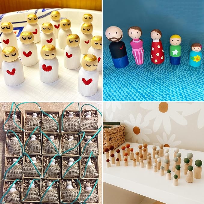 150 Pieces Wooden Peg Doll, Unfinished Wooden Peg Dolls in Different Shapes and Sizes, Perfect for DIY Art and Craft, Painting, Table Setting by GNIEMCKIN
