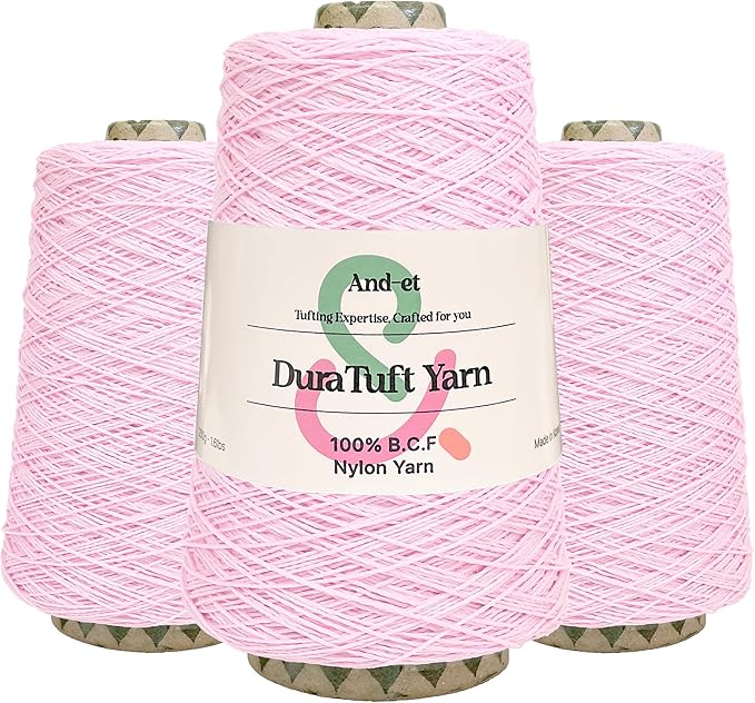 And-et DuraTuft Yarn 45 Vibrant Colors Tufting Nylon Yarn Pack - Ideal for Crochet, Craft Projects -100% B.C.F. - 3 Cones x 1.66lbs -180yards -Perfect for Rug Weaving and Knitting (23 Pale Pink)