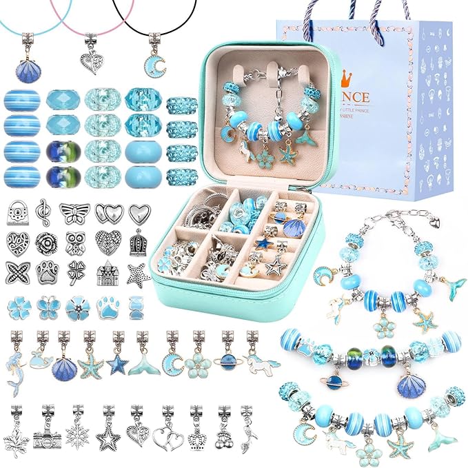 UFU Charm Bracelet Making Kit Girls Beads for Jewelry Making Kit, Unicorns Arts Crafts Gifts Set for Teen Girls Age 5 6 7 8-12, with a Portable Bracelet Organizer Box
