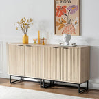 Fluted Storage Cabinet,Sideboard Buffet Cabinet with Adjustable Shelves,Multifunctional Console Table with Storage Credenza Accent Cabinet for Living Room, Dining Room, Hallway, Light Oak