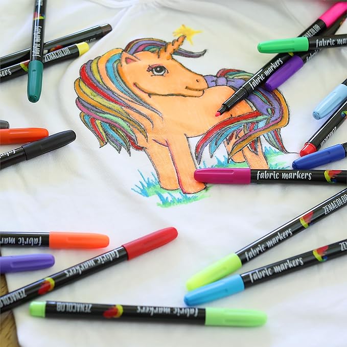 Zenacolor 20 Fabric Markers Pens Set - Indelible and Permanent Fabric Paint Fine Point Textile Marker Pen