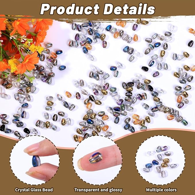 300pcs Glass Crystal Teardrop Beads 6X9mm Drop Glass Spacer Beads Colorful Clear Electroplated Color Crystal Beads for DIY Jewelry Bracelet Making (Drop)