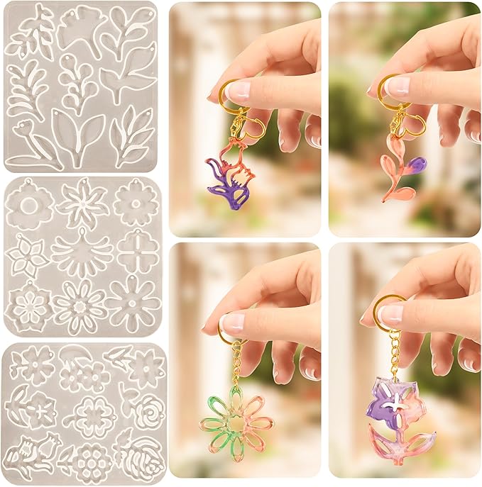 3 Pack Leaf/Flower/Tulip Pendant Earring Nacklace Resin Mold - Resin Casting Silicone Molds for Home Decor & Candle Making Wave Spiral Mold