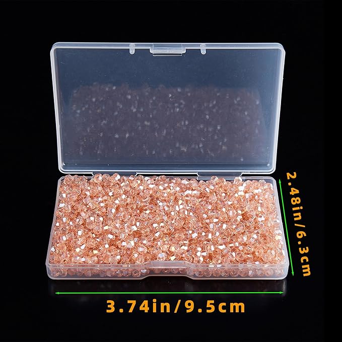 1200PCS 3mm Bicone Crystal Glass Beads for Jewelry Making, Sparkling Mini Beads for Suncatchers, DIY Bracelets & Craft Projects (Pink)
