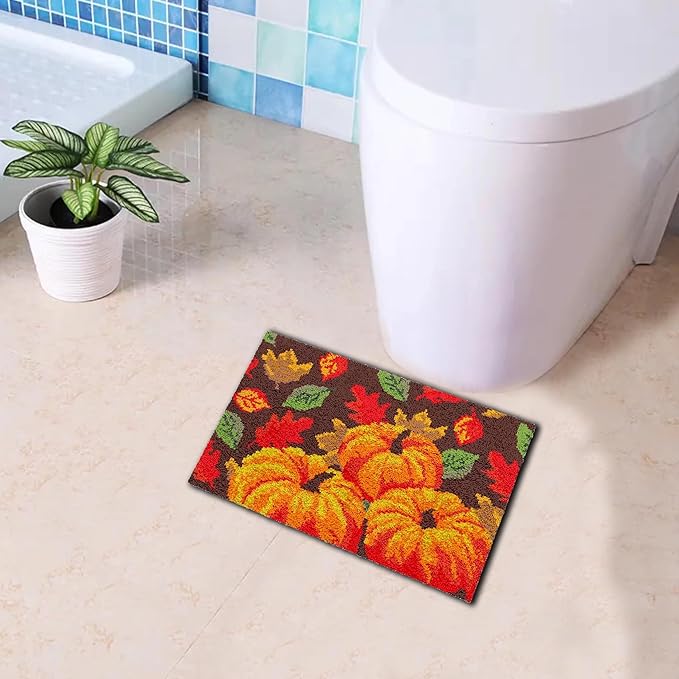Latch Hook Kits for Adults, Pre-Printed Handmade Rug Crochet Yarns DIY Door Mat Kits for Home Decor Festival Gift 23.6"X15.8" (Pumpkin)