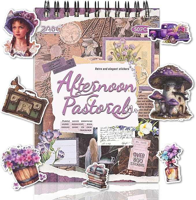 Vintage Scrapbook Sticker Supplies, 25 Sheets PET and 25 Sheets Washi Stickers, Over 800 Self-Adhesive Pre-Cut Stickers for Junk Journal, Bujo, Collage, Adult Crafts Arts, Letters DIY