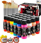 Fantastory Acrylic Paint Set 24 Classic Colors(2oz /60ml) with 12 Brushes, Professional Craft Thick Paints Kits for Adults, Canvas Wood Fabric Ceramic Rock Painting Supplies [Professional Series]