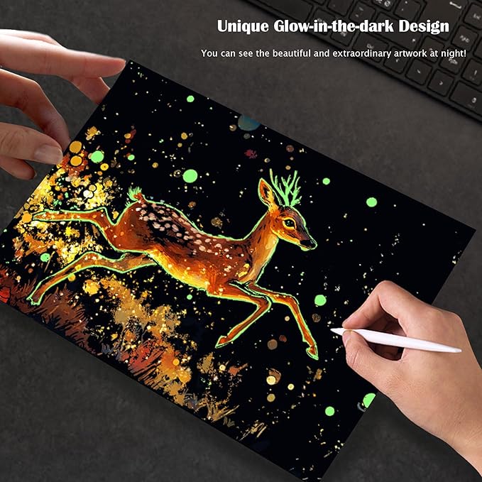 Scratchboard Art for Adult Luminous Scratch Painting Kits, A5 Scratch Art Rainbow Painting Paper 8 Sheet with 4 Tools, Scratchboard for Teens & Adults, Fun Creative Craft Toy/Gifts/Decor, Animals