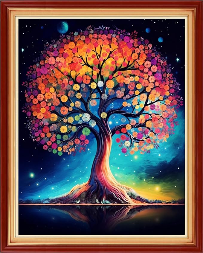 Findvoor Stamped Cross Stitch Kits for Beginner Embroidery Kits for Beginners Adults DIY 11CT Cross Stitch Patterns Needlepoint Kits Crossstitching Kits-Colorful Tree 16x20 inch