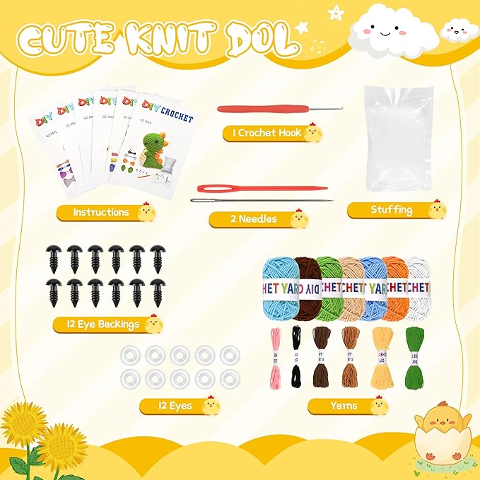 Mobelixy 6PCS Crochet Kit for Beginners, 2026 Christmas Knitting Kit with Step-by-Step Video Tutorials, Beginner Crochet Kit for Adults