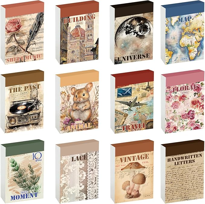 Washi Stickers, 12 Sets 600 Pcs Aesthetic Sticker Book for DIY Journaling, Journaling Supplies for Bullet Journal Art Diary Card Craft Gifts Planner Notebook