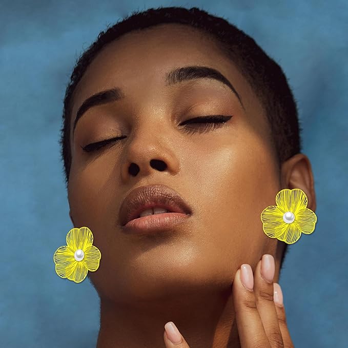 COLIGREE 12 Pairs Matte Colorful Flower Pearl Stud Earrings Hollow Rubbery Textured Filigree Flower Earring Making Kit for Women Fashion