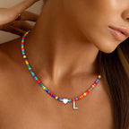 Christmas Gifts for Grandkids Teens Girls - Colorful Beaded Initial Necklace Teen Girl Gifts Trendy Stuff Dainty Letter Choker Necklace Stocking Stuffers for Teen Girls Women Jewelry