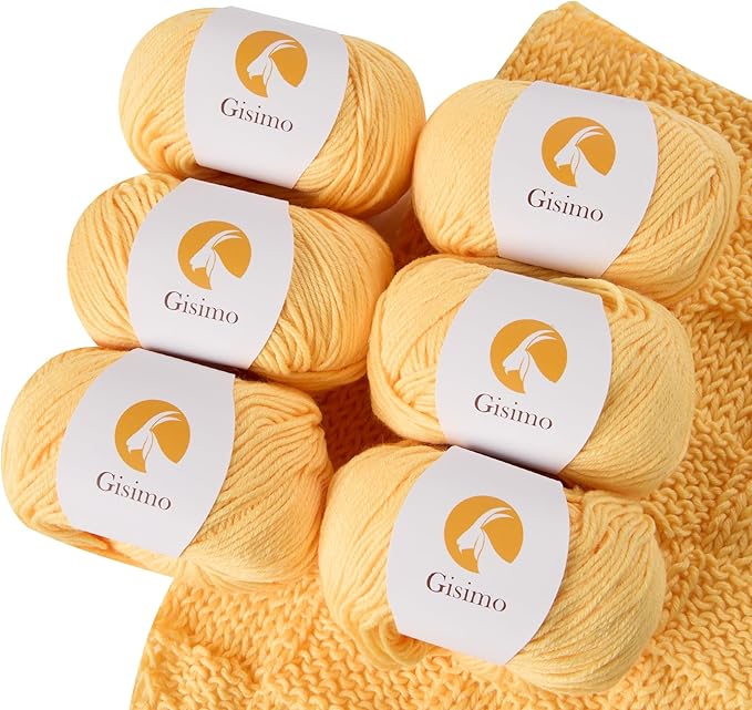 6 Balls Merino Wool Yarn, 12-Ply Luxurious and Soft Yarn for Hand Knitting & Crocheting, 1.76 OZ/50g, 120 yds/110 Meters(Yellow,6Balls)