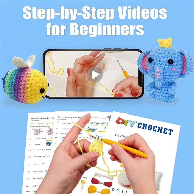 BLZEDIM 6Pcs Crochet Kit for Beginners, 2026 DIY Crochet Animal Kits with Step-by-Step Video Tutorials Beginner Knitting Kit for Adults DIY Stuffed Animals Craft Gift for Starter (Turtle)