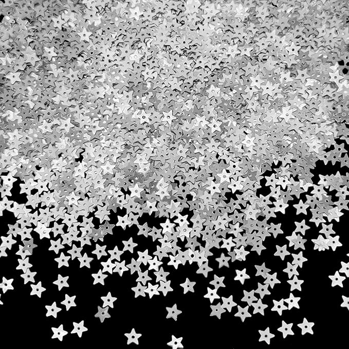 10 Grams 5mm/0.2" Silver Tiny Star Sew on Sequins Mini Embroidery Sequins with Holes for DIY Jewelry Making Crafts