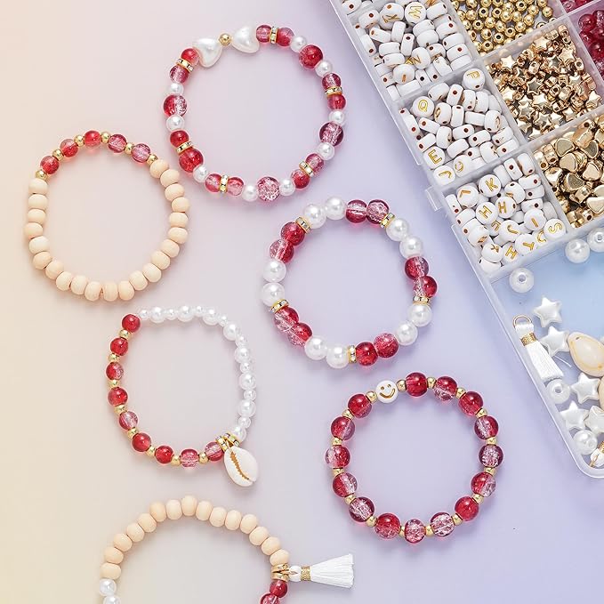 Xylise 6mm/8mm Crackle Glass Beads Bracelet Making Kit Crystal Glass Beads Jewelry Making Kit, Friendship Bracelet kit for DIY Crafts Gifts