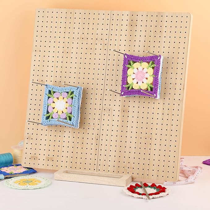 OGANAZI 17" Foldable Crochet Blocking Boards for Crochet Projects, Wooden Granny Square Blocking Board with 30 Pegs, Handcrafted Knitting Blocking Mat, Ideal Crocheting Accessories Gift for Crocheters