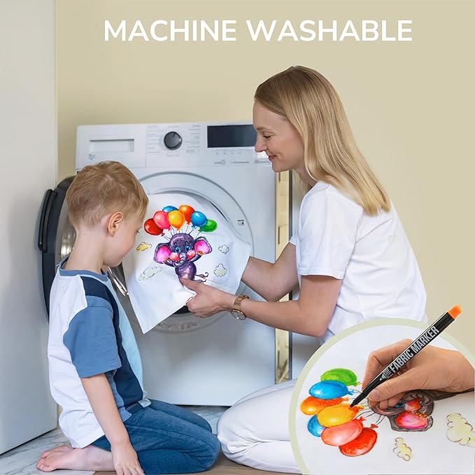 Zenacolor 32 Fabric Markers Pens - Non Toxic, Indelible and Permanent Fabric Paint Pens - Fine Point Tip Textile Marker Pen