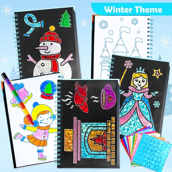 FUNNYB&G Foil Art Craft for Kids - Christmas Crafts Gift Party Favors Stocking Stuffers for Kids Fun Art Supplies Creative Birthday Gift Travel Toys for Girls Boys 4 5 6 7 8 9 Years Old (Winter)