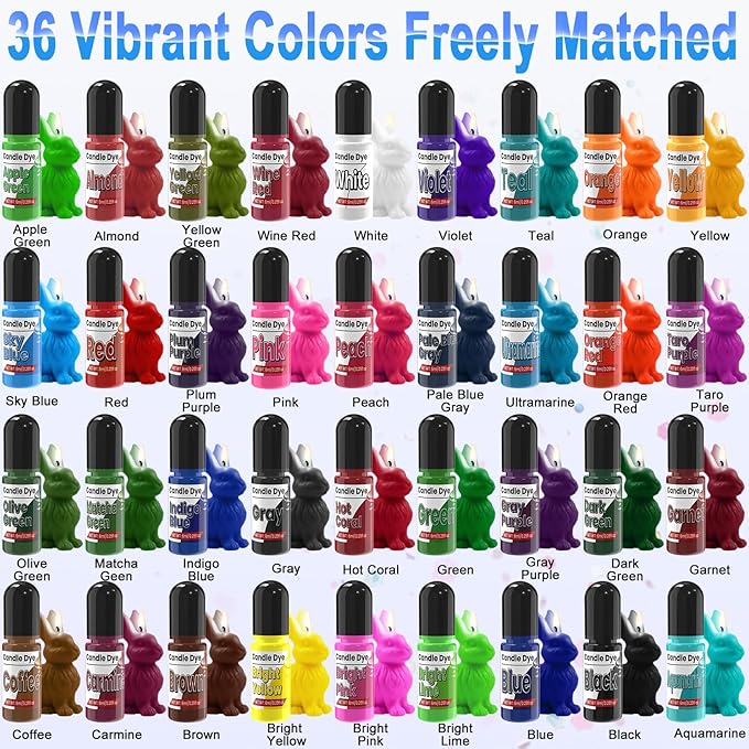 Candle Dye - 36 Colors Candle Making Dye, Highly Concentrated Liquid Oil-Based Coloring for Soy Wax, Bees Wax, Gel Wax - Easy Color and Safe - 6ml/Bottle