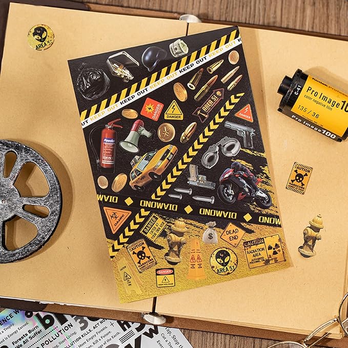 2 Pack Y2K Foil Sticker Books | 60 Vintage Cut-Out Stickers for Scrapbooking, Junk Journals & DIY Crafts - Glossy/Matte/Textured Styles