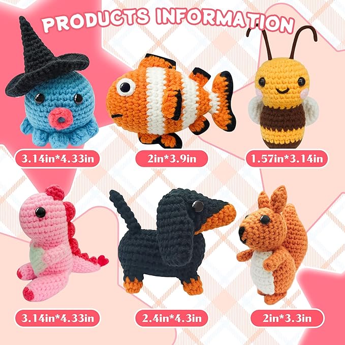 Leozzef DIY Crochet Kit for Beginners, 6 Cute Animal Crocheting Kits with Yarn, Hooks & Step by Step Videos, 2026 Easy DIY Craft for Adults & Kids, Handmade Plush Craft Gift for Crochet Lovers