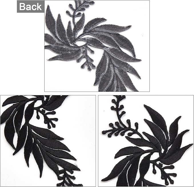 GORGECRAFT 2 Pairs 4PCS Leaf Iron Patches Big Embroidered Flowers Lace Applique Flowers Nature Patches Suitable for Clothes Dress Hat Pants Sewing Craft Decoration(Black)