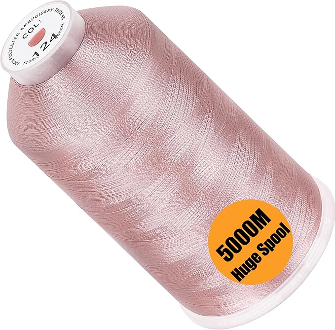 New brothread - Single Huge Spool 5000M Each Polyester Embroidery Machine Thread 40WT for Commercial and Domestic Machines - Flesh Pink
