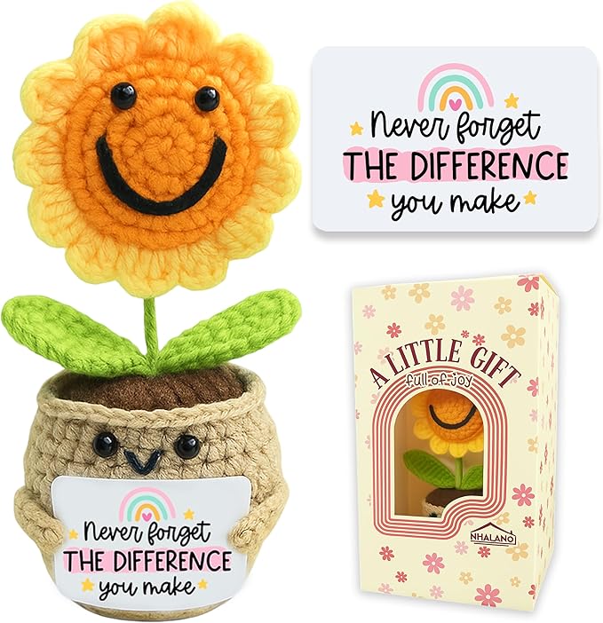 Handmade Positive Sunflower Crochet - Never Forget The Different That You Make, Appreciation Gift for Coworker, Best Friend, Teacher, Sister, Mom, Women, Men, Gift for Christmas, Birthday (Style 1a)