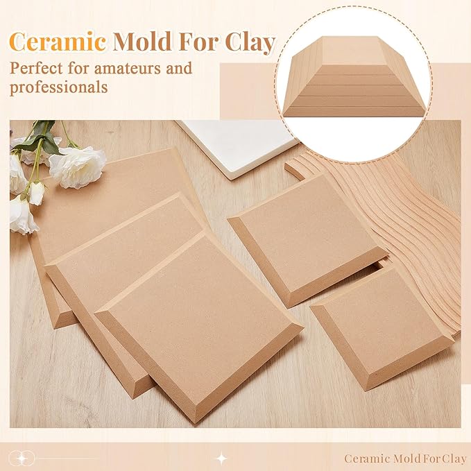 Sunnychicc 5 Pcs Ceramic Mold for Clay Wooden Pottery Clay Molds for Pottery Ceramic Plate for Slump Tools for Handbuilding Craft(Square,6.14-10.87")