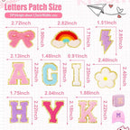 72 Pcs Preppy Chenille Patches Self Adhesive Embroidered for DIY Clothing,Include 52 A-Z Chenille Letter Patches Stickers,20 Rainbow Flower Lighting Bowknot Stick on Backpack Patches for Bags Hats