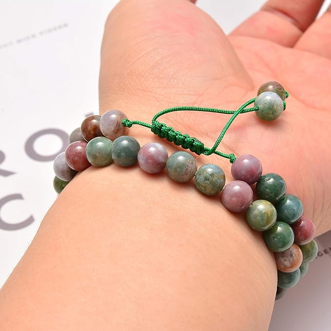 NCB 100pcs Original Natural Stone Beads Gemstone Round Loose Beads 6mm 8mm 10mm (Indian Agate, 10mm 100Beads)