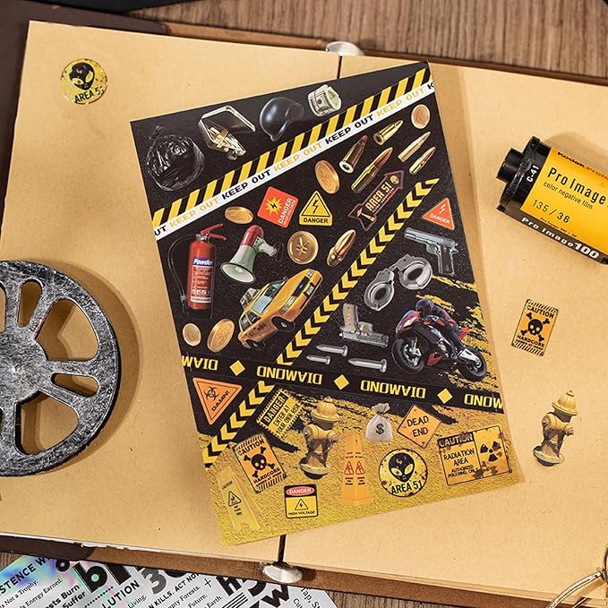 Y2K Sticker Book for Scrapbook & Journaling Supplies - 30 Sheets Vintage Travel Stickers with Glossy, Matte & Textured Finishes | Junk Journal Kit, Ephemera, Collage DIY