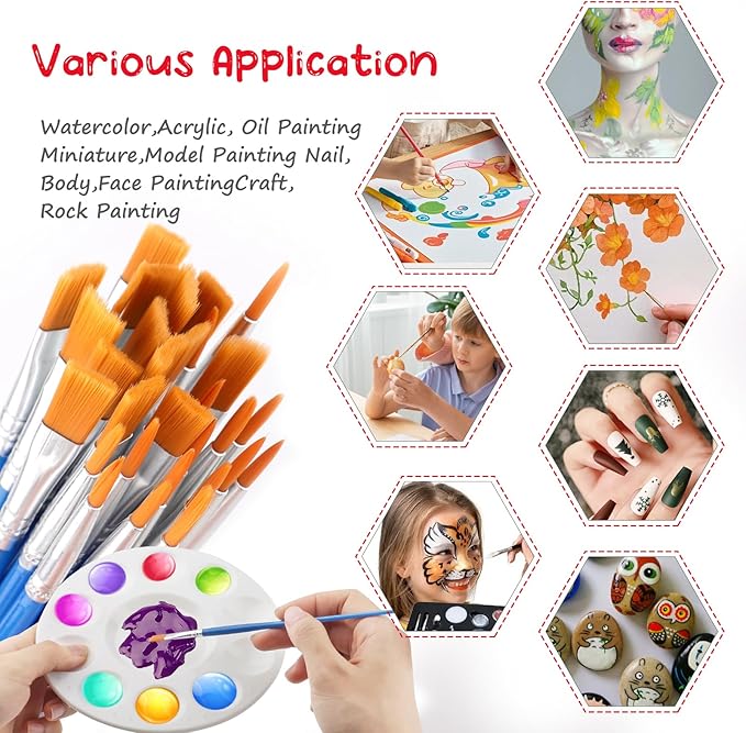 150Pcs Paint Brushes Palettes Set Include 50Pcs Paint Tray Palettes 50 Flat Paint Brushes 50 Pointed Tip Paint Brushes,Plastic Pallets Nylon Hair Paintbrush Set for Acrylic Oil Watercolor Art Paint