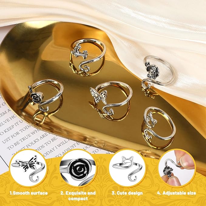MARFOREVER 5 Pcs Crochet Rings for Crocheting, Adjustable Crochet Tension Rings for Finger, Yarn Guide Accessories for Crocheters Knitters Mother Grandma Gifts with Box
