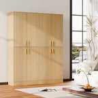 Cozy Castle Kitchen Pantry Cabinet, 71" Tall Wood Storage Cabinet with Doors and Shelves 4 Doors Freestanding Cupboard for Dining Room Living Room Bathroom Furniture, Oak