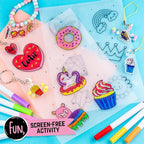 GirlZone Shrink Craft Kit for Kids, DIY Keychain & Magnet Making Set with Pre-Designed Shrink Plastic Sheets & Chalk Pens, Screen-Free Art Activity, Creative Gift for Birthdays, Christmas & Holidays