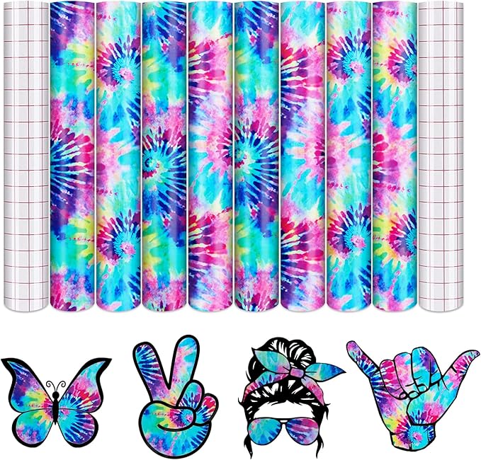 Tintnut Tie Dye Permanent Vinyl - 8 Sheets 12"x10" Swirl Patterned Permanent Adhesive Vinyl for Cutting Machine,Home Decor Self Sticker