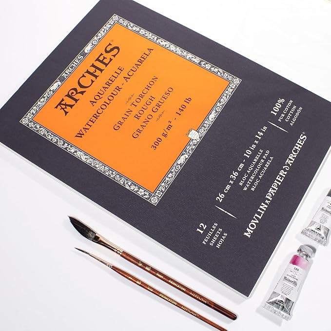 Arches Aquarelle Watercolor Pad, Rough, 140lb/300gsm, 12 Sheet, 10x14 inch, Watercolor Paper 100% Cotton