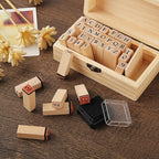 36Pcs Wooden Rubber Stamps Number Letter Alphabet Stamps Mini Cute DIY Stamps Set for Craft Decorating Scrapbooking and Wedding Invitation Cards (36pcs A)