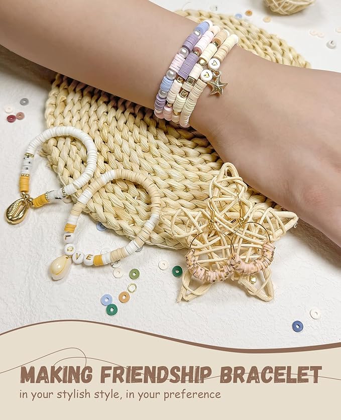 ClaBead 6300 Pcs Clay Beads Bracelet Making Kit for Adults, 24 Colors 6mm Clay Beads for Bracelets Making, Jewelry Making Kits with Letter Beads for Girls 13-15, Friendship Bracelet Kit for Women