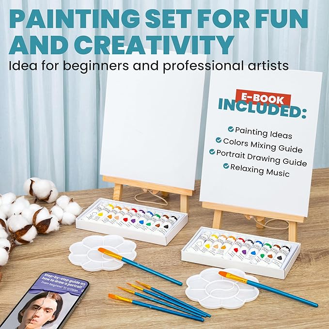 CraftyCrocodile Set of 2 Painting Kits for Adults and Couples - Sip and Paint Kit for Date Night and Crafts - Acrylic Painting Kit with Canvas Boards and Easels - Couple Art Set for Starters