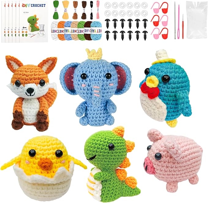 Mobelixy 6PCS Crochet Kit for Beginners, 2026 Christmas Knitting Kit with Step-by-Step Video Tutorials, Beginner Crochet Kit for Adults