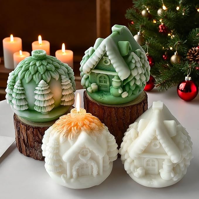 Christmas House Christmas Cylinder Candle & Resin Mold - Resin Casting Silicone Molds for Home Decor & Candle Making Wave Spiral Mold
