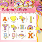 72 Pcs Preppy Cute Embroidered Chenille Letter Patches Self Adhesive,Include 52 A-Z Varsity Letters Patches,20 Star Heart Rainbow Meteor Sew on Repair Patches Boho Stickers for Jackets Backpacks Hats