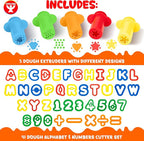 Dough Extruder Set for Kids + Dough Alphabet & Numbers Cutter Set - (46 pcs) - Educational Clay Tools for Learning, Counting, and Crafting – Strong and Durable
