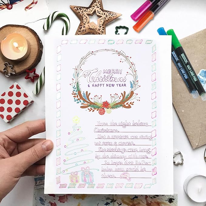 ZSCM QUALITY DECIDES THE FUTURE Stocking Stuffers, Shimmer Outline Glitter Markers, Chriatmas Stocking Stuffers Gifts Trendy Stuff, 21 Super Squiggles Metallic Glitter Pens For Chriatmas Gifts